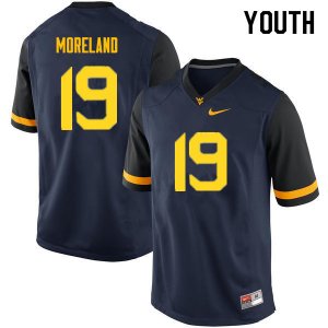 Youth West Virginia Mountaineers NCAA #19 Barry Moreland Navy Authentic Nike Stitched College Football Jersey TR15V54SG